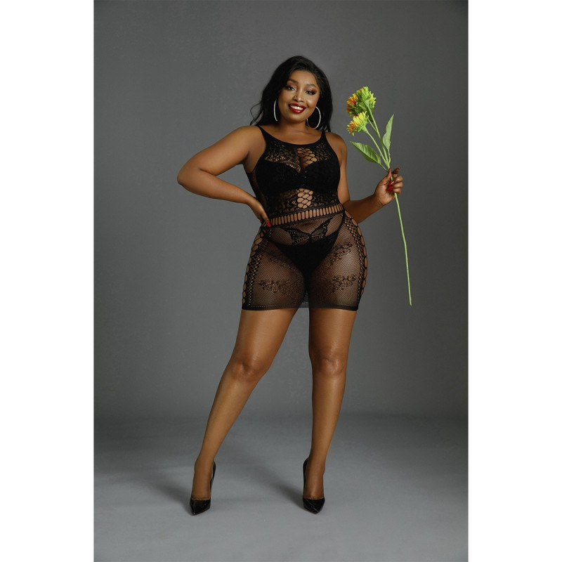 Moonlight Black Cut Out Floral Mini Dress Plus Size