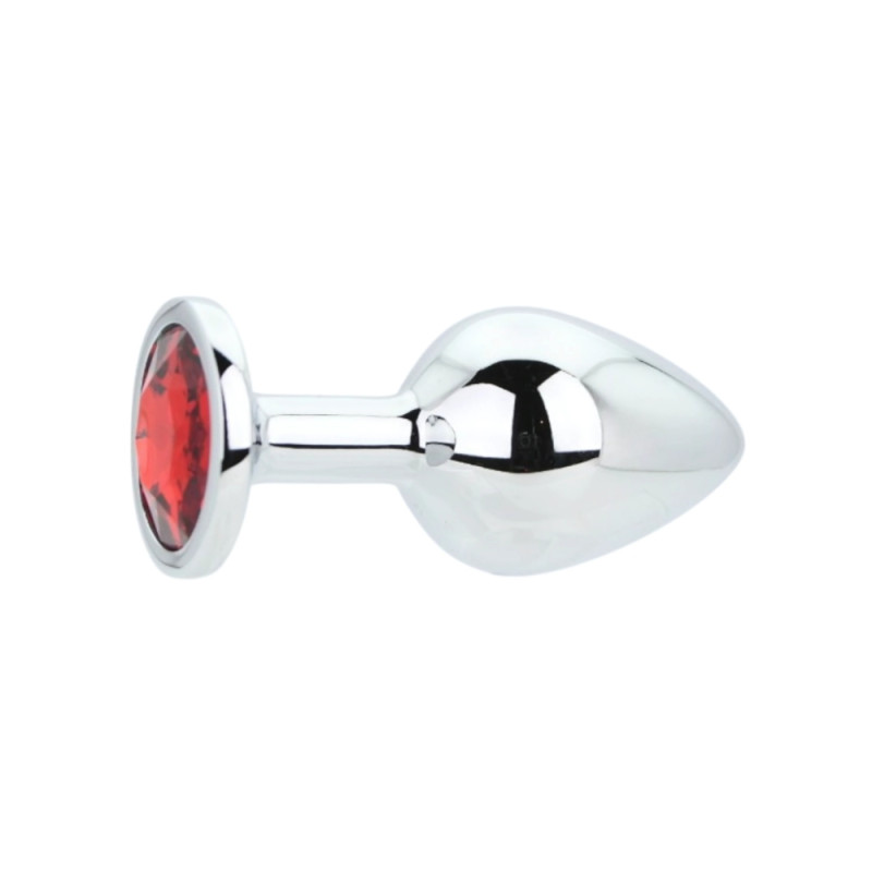 Toosh Silver Metal Butt Plug Medium Red Stone