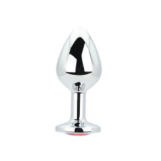 Toosh Silver Metal Butt Plug Medium Red Stone