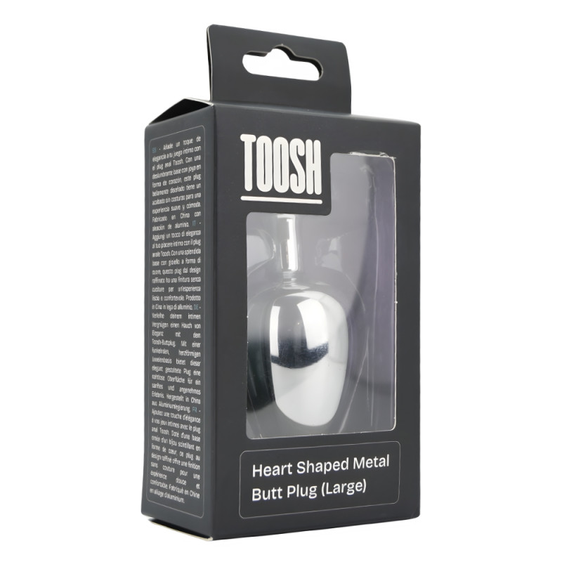 Toosh Heart Shaped Silver Butt Plug with Red Stone Large