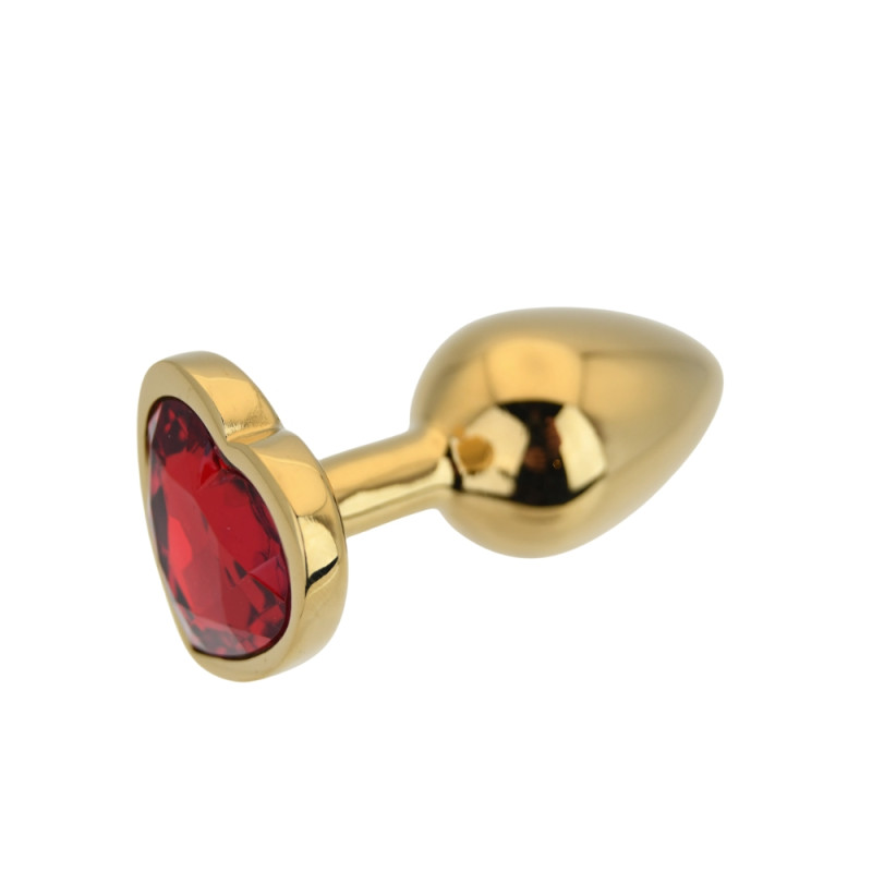 Toosh Heart Shaped Gold Butt Plug with Red Stone Small