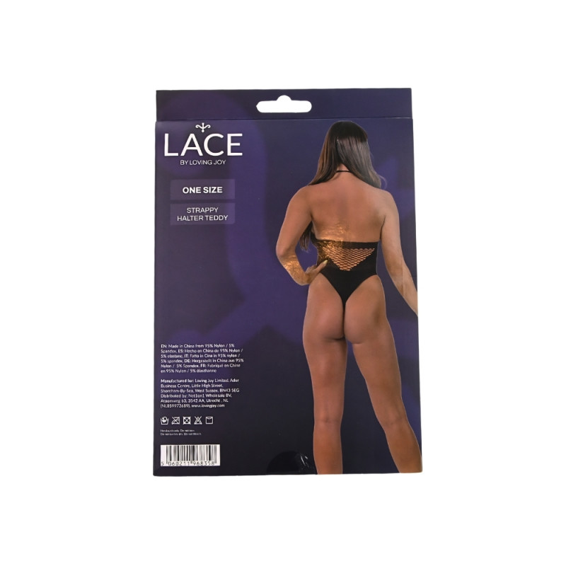 Lace by LJ Strappy Halter Teddy Black