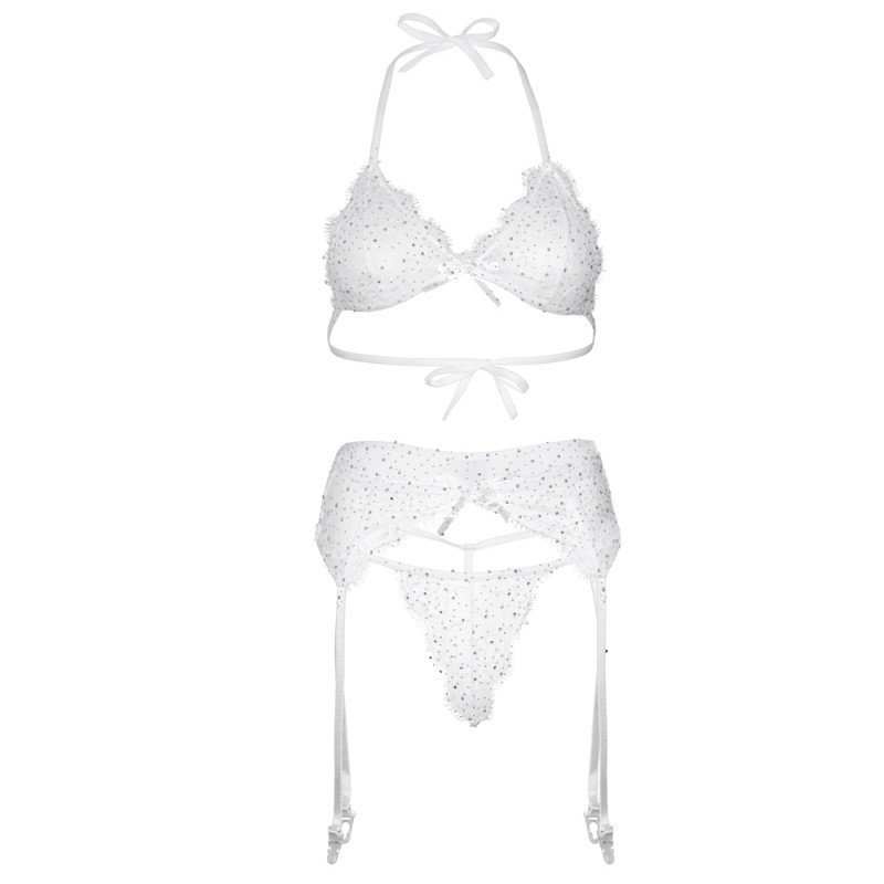 Leg Avenue Lace Bra Top, String and Garter Belt White