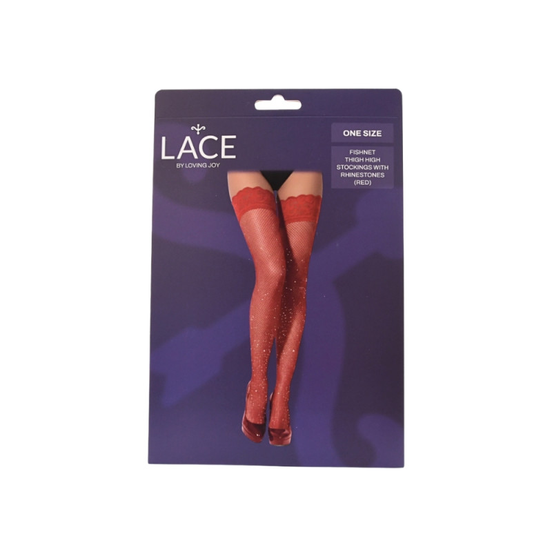 Lace by LJ Fishnet Thigh High Stockings with Rhinestones