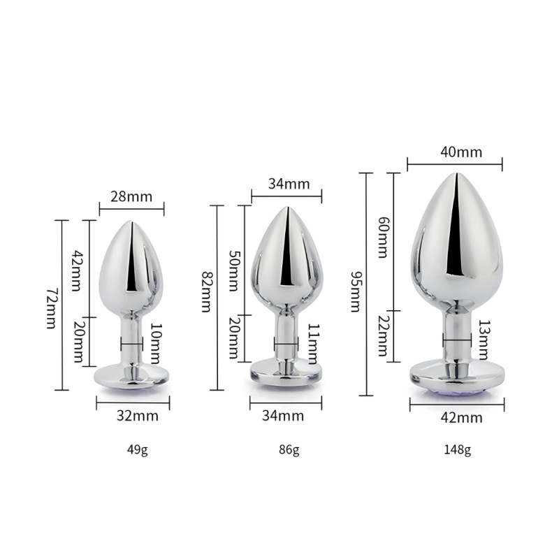 Toosh Metal Butt Plug Silver Set of 3 Clear Stone