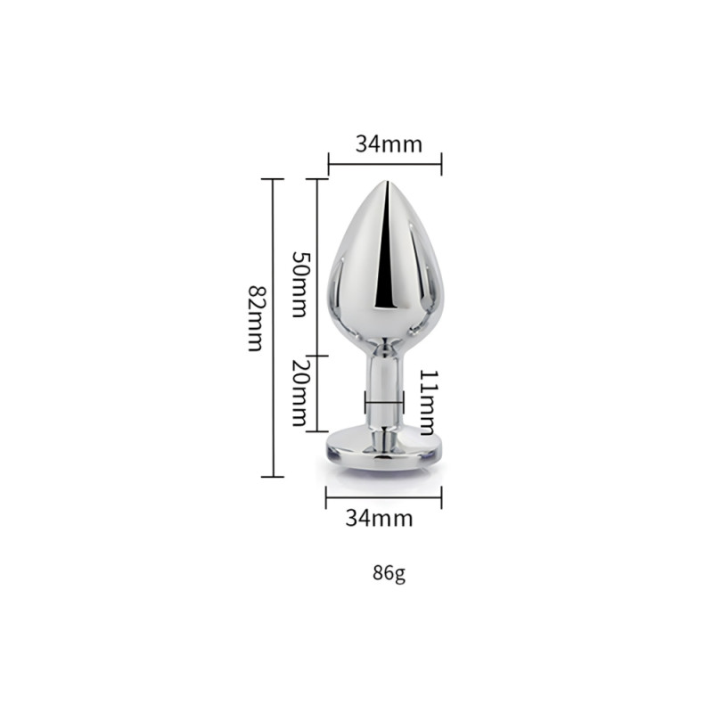 Toosh Silver Metal Butt Plug Medium Clear Stone