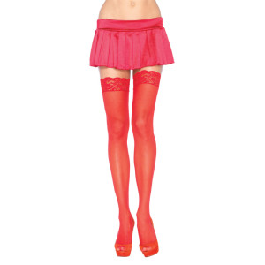 Leg Avenue Sheer Hold Ups With Lace Tops Red  UK 8 to 14