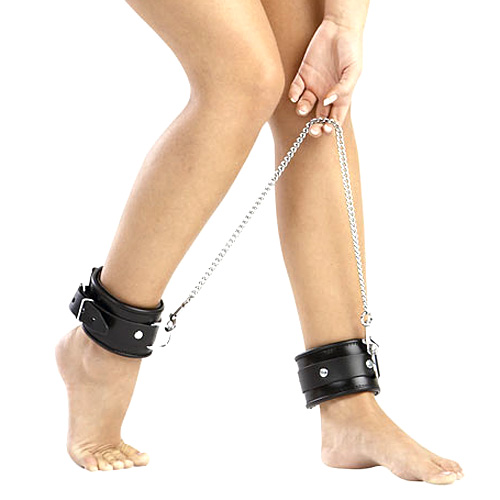 Leather and Chain Ankle Leg Restraint - For The Closet