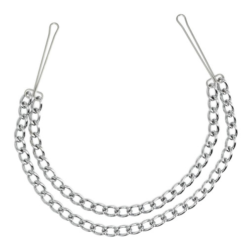 Silver Nipple Clamps with Double Chain - For The Closet